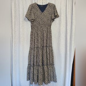 Mikarose Size Medium Blue Floral V-Neck Maxi Dress